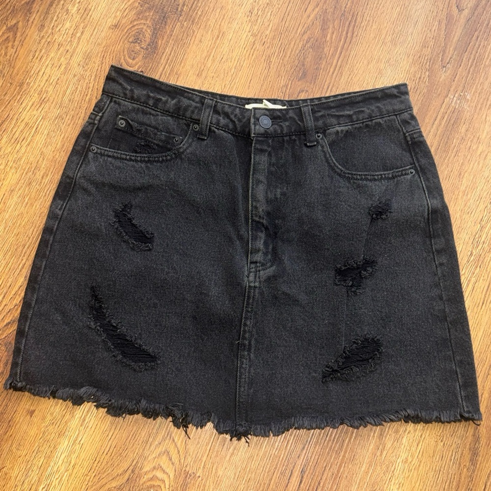 Forever 21 Black Distressed Denim Mini Skirt